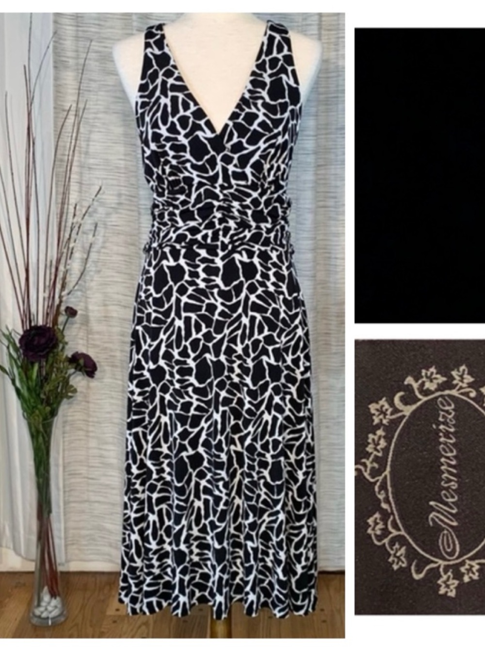 Mesmerize black and white abstract spotted sleeveless A-line dress.